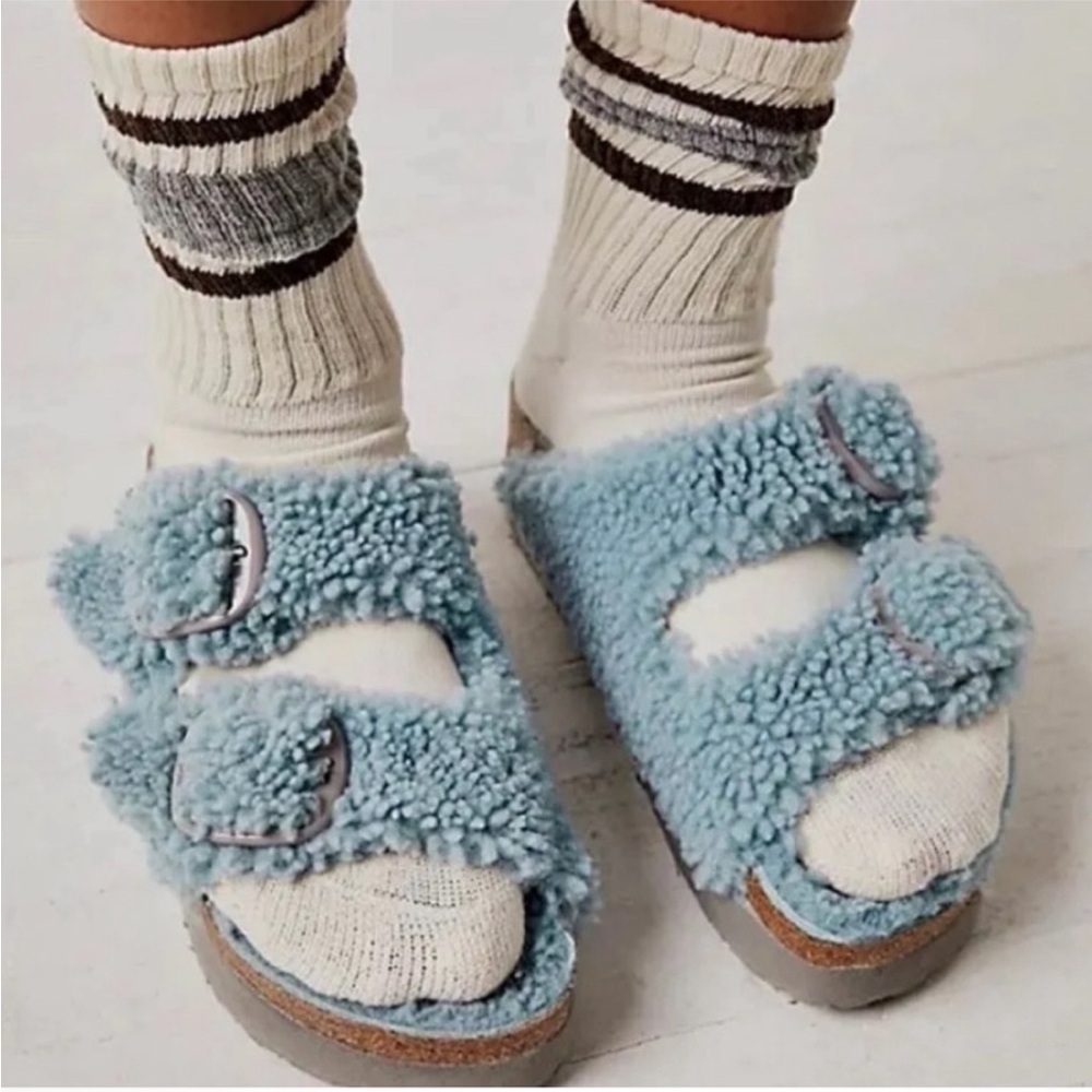 NWT Birkenstock Papillon Arizona Teddy Shearling sandals Free People Colab sz 38